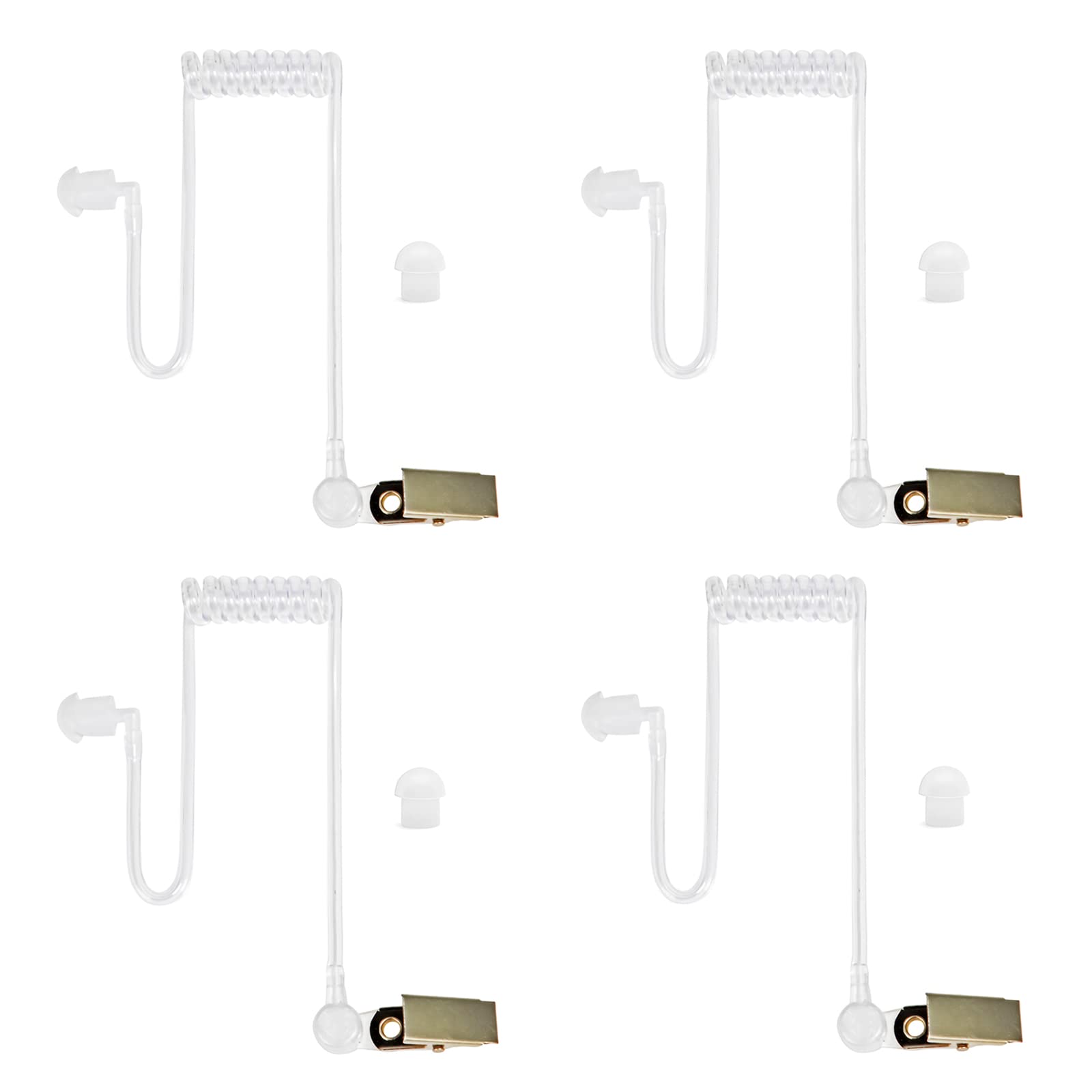 HYSHIKRA Replacement Covert Acoustic Air Coil Audio Tube Compatible with Retevis Motorola Kenwood Baofeng Walkie Talkie, with Clip, Security Earpiece Headset (Transparent, 4 Pack)