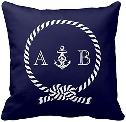 Decors Navy Blue Nautical Rope And Anchor Monogram Throw Pillow Case Cushion Cover Home Sofa Decorative 18 X 18 Pillow by Decors