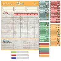 Magnetic Reward Chore Chart. Great Family Responsibility Planner for 1 to 3 Kids, with Markers, Behavior and Chores Magnets and Large 13 x 17 inch Dry Erase Organizer Board.