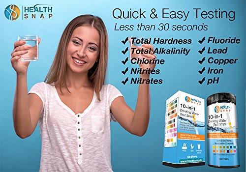 HealthSnap 10-in-1 Water Test Strips, 100 count - Rapidly Test Fluoride, Lead, Copper, pH, Chlorine, Nitrite and More in Drinking Water, Tap Water, Pools, Spas, and Aquariums - Results in 30 seconds