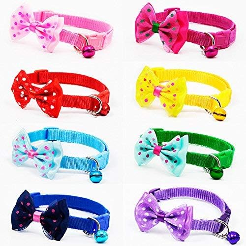 YASMA 8 pcs Bowtie Cat Collar -cat Collar with Bell Kitten Collars with Bell Charm, Set of 8, Solid & Safe, Nylon, Mixed Colors,