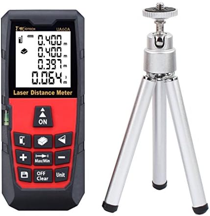 DMiotech Laser Distance Measure 196ft 60m Mini Handheld Digital Laser Distance Meter Rangefinder Measurer Tape Red with Tripod