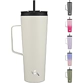 Konokyo Insulated Tumbler with Handle and Straw, 26 OZ Travel Coffee Mug Stainless Steel Cup Metal Water Bottle,Angel White