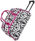 World Traveler Pink Damask Rolling Wheeled Duffle Bag 21-inch