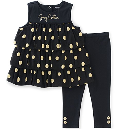 Juicy Couture Baby Girls' 2 Pieces Pants Set-Ruffled Tunic, Black, 0/3M