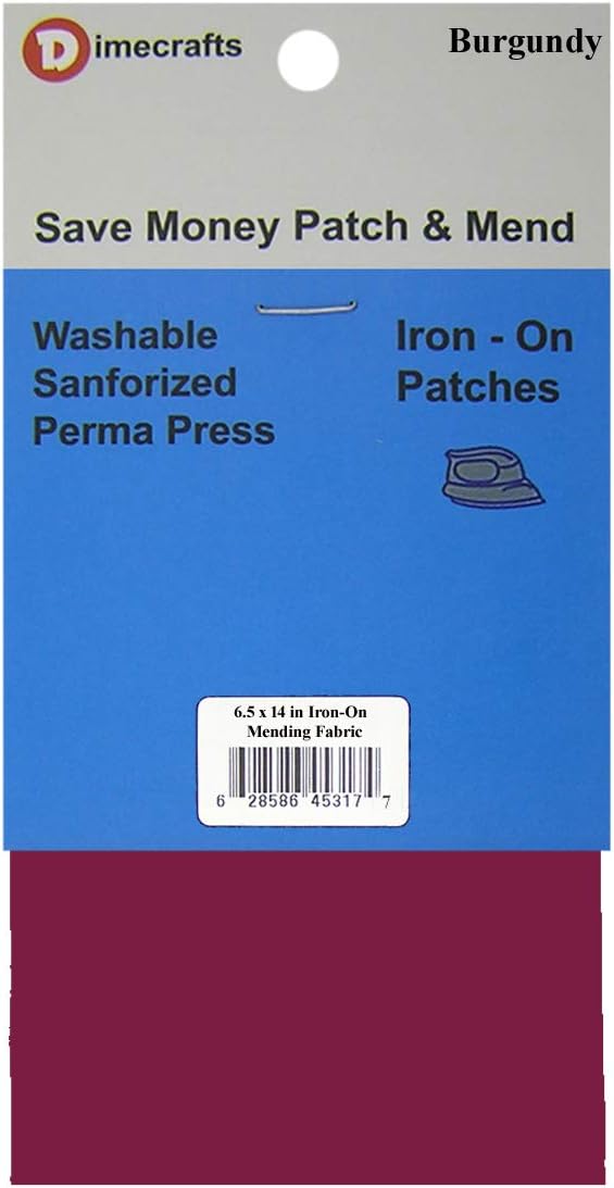 Iron-On 1 Piece Burgundy Mending Fabric 6.5 x 14 Inch, Compare to Bondex