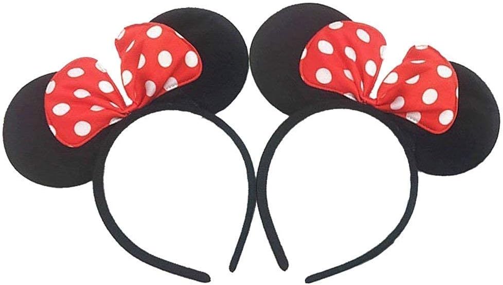 Kenecy Minnie Mouse Ears Headband Adult Children Birthday Party Supplies Girls Mom Baby Hair Accessories Party Decoration Gift Baby Shower Halloween Christmas Valentine's Day Set of 2