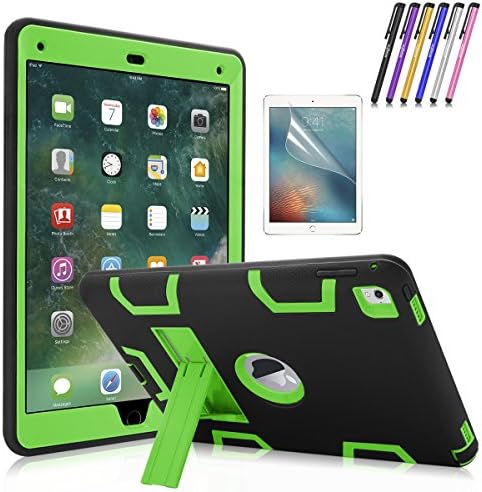 iPad Pro 9.7 Case, Mignova Heavy Duty rugged impact Hybrid Protective Case with Build In Kickstand For Apple iPad Pro 9.7 inch (2016 Release) + Screen Protector Film and Stylus Pen (Black / Green)