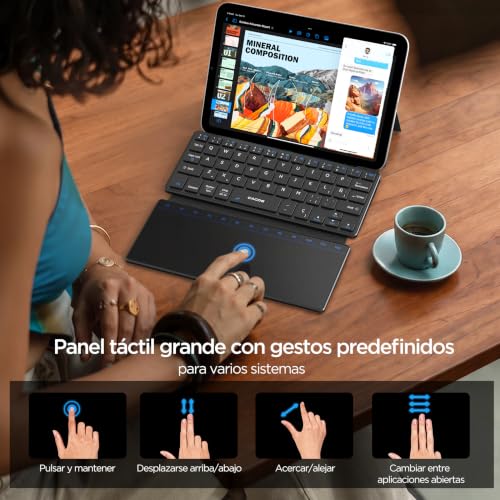 CACOE Mini Teclado Bluetooth con Panel Táctil para Teléfono Móvil, Ultrafino Plegable, Doble Canal, QWERTY Teclado con Soporte de Posición para Smartphone y Más iOS, Android, Windows, Negro con Panel