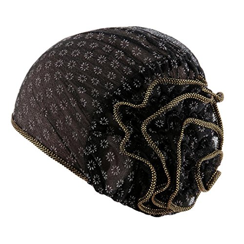 Leedford Women Head Wrap,Womens Flower Muslim Ruffle Chemo Hat Beanie Turban Headwear for Cancer Patients (Free Size, Black)