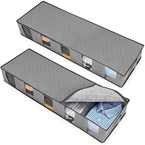 Underbed Storage Bag Lidded Organizer Bin Foldable Shoes Clothes Clothing Blankets Toys Storage Large Capacity, with 5 Dividers, Visible Windows, Reinforced Handle, Zipper Design