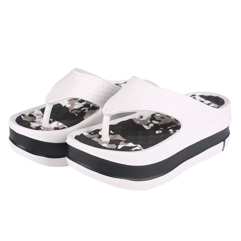 Fashion-zone Womens Lightweight High Heel Flip Flops-Comfortable Wedge Sandals-Summer High Wedge Flip Flops for Beach,Pool (8-8.5 M US, White)