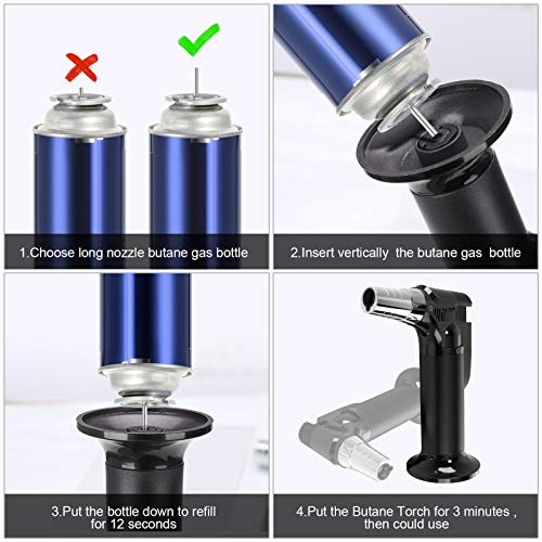 2 Pack Butane Torch, Culinary Blow Torch Lighter, Refillable Kitchen Cooking Torch with Safety Lock & Adjustable Flame for BBQ, Creme Brulee, Baking, Crafts (Butane Gas not Included) (Black/Sliver)