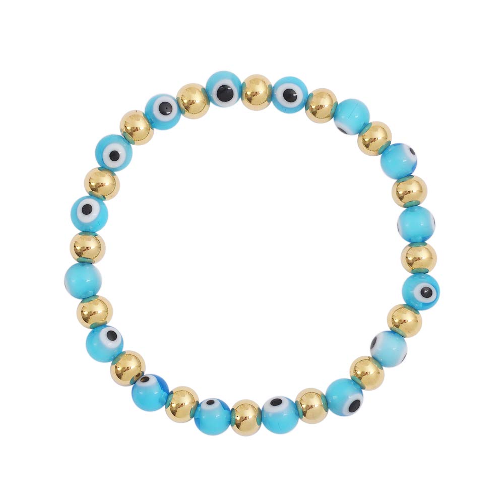 Edforce Stainless Steel Women Enamel Evil Eye Protection Beaded Link Chain Elastic Bracelet, 6.5 Inches, Metal