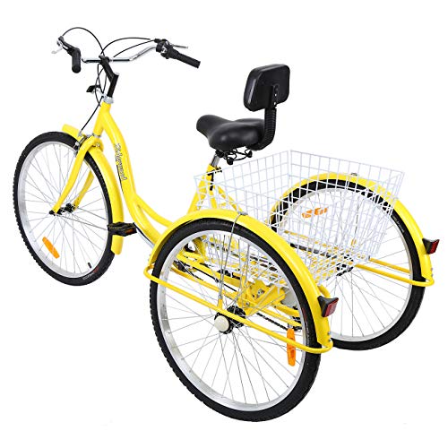 Ridgeyard 26'' 7-Speed Adult Tricycle 3 Wheeled Cruise Trike Bike Adult Trikes with Shopping Basket(Yellow)