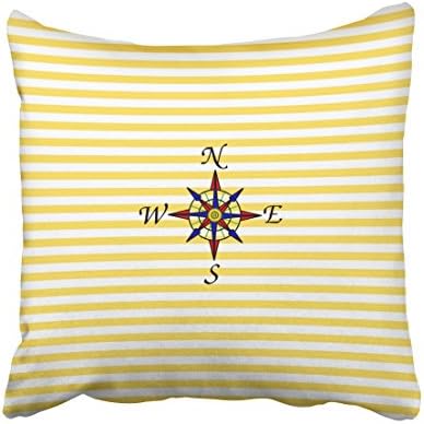 Accrocn Square Throw Pillow Covers Nautical Yellow Stripe With Compass Pillowcases Polyester 18 X 18 Inch With Hidden Zipper Home Sofa Cushion Decorative Pillowcase