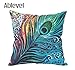 Ablevel Elegant Beautiful Peacock Design Personalized Square Cotton Blend Throw Pillow Case Decor Cushion Covers (Blue)