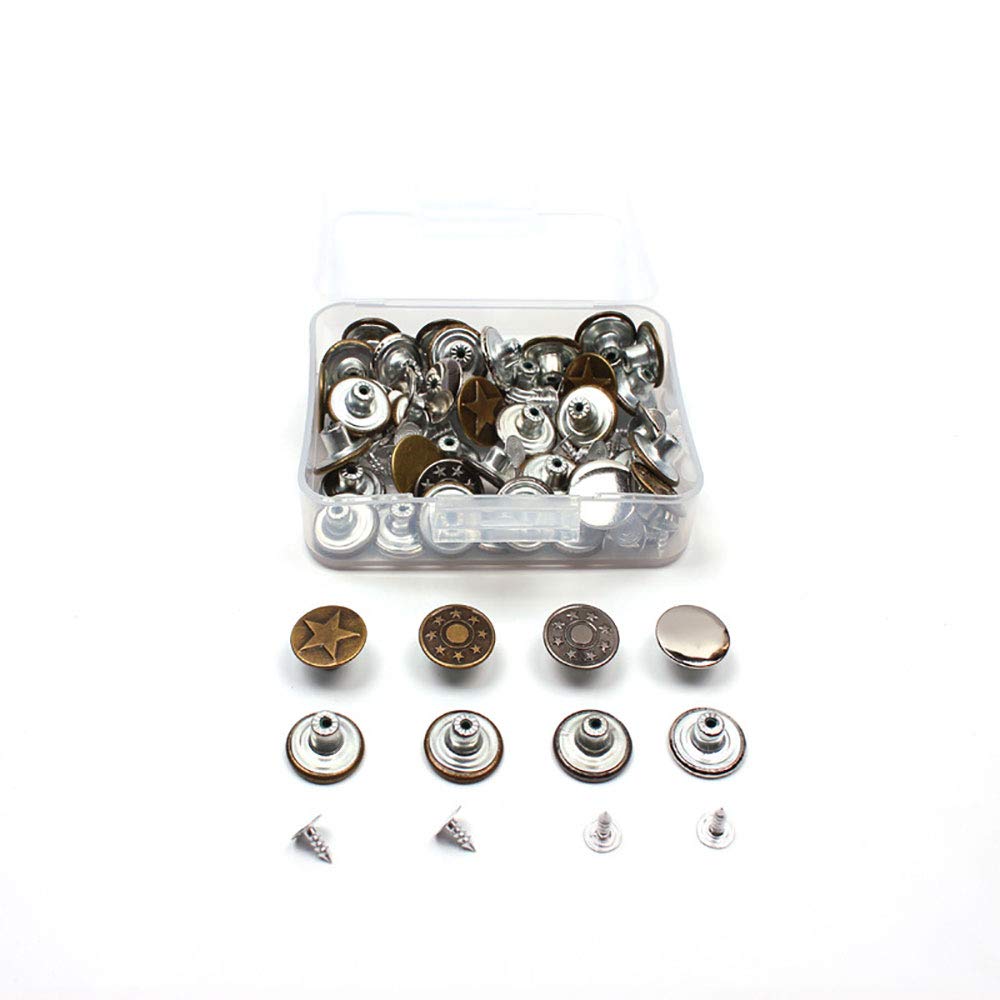 40Pcs Jeans Buttons Replacement Kit Trouser Button Metal in Plastic Storage Box
