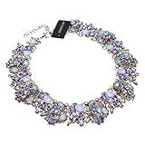 Vintage Gold Tone Chain Multi-Color Glass Crystal Charm Choker Statement Collar Necklace