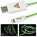 Iasg Apple MFi Certified Visible LED Lighted Up Lightning to USB Flat Cable, 3.3 Feet(1 Meter) - Green Light