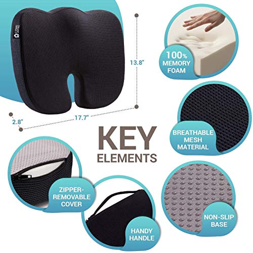Seat Cushion Pillow for Office Chair - Memory Foam Firm Coccyx Pad - Tailbone, Sciatica, Lower Back Pain Relief… - Image 2