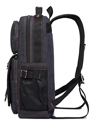 BEFAiR Canvas Backpack Vintage College Daypack Mens Laptop Backpack School Bookbag for Women Black - Thumbnail 2