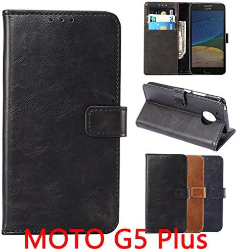 MOTO G5 Plus Wallet Case Black, PU Leather Cover Kickstand Cash Slot Photo Frame Card Holder and ID Slot From MOOSHiON Ultima Shield