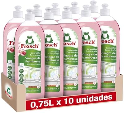 - Lavavajillas a Mano Líquido Concentrado Ecológico Vinagre de Frambuesa, Extra Desengrasante y eficacia - Pack de 10 Unidades x 750 ml