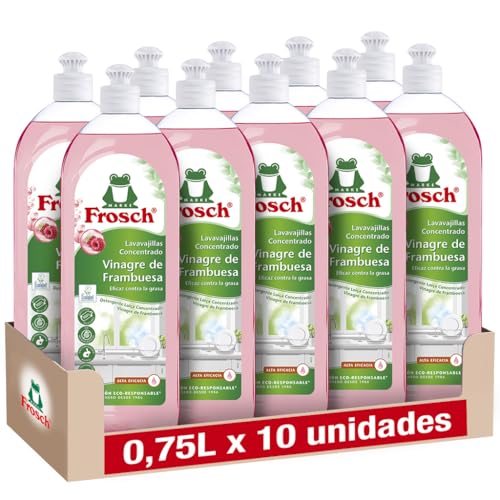 - Lavavajillas a Mano Líquido Concentrado Ecológico Vinagre de Frambuesa, Extra Desengrasante y eficacia - Pack de 10 Unidades x 750 ml