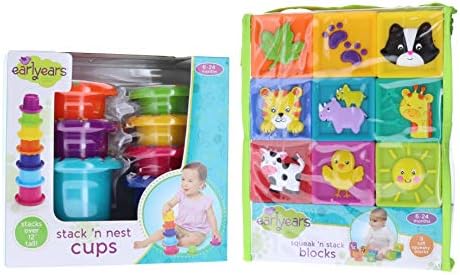 Epoch Everlasting Play Earlyears Stack n' Nest Cups Squeak 'n Stack Blocks Bundle (Set of 2)