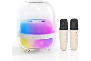 EMGYKIT Karaoke Machine with Two Wireless Microphones, Home Karaoke Machine for Adults & Kids with LED Lights, Karaoke Speaker Supports for TF Card, USB, AUX, Bluetooth 5.3