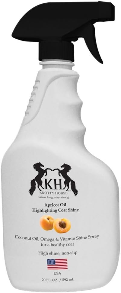 Knotty Horse Apricot Oil Highlighting Coat Shine | Made with Real Apricot Oil | Fast Absorbing Non-Slip Formula | 20 oz. Bottle