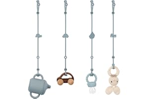 KALOVIN Toy Safety Straps, Silicone Pacifier Clips, 4Pack Adjustable Straps for Strollers, High Chair, Shopping Cart (Ether)
