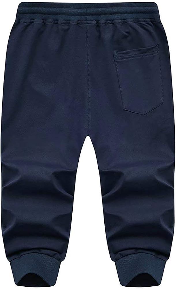 BIYLACLESEN Men's 3/4 Joggers Shorts Below Knee Running Gym Capri Pants Zipper Pockets: Clothing