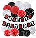 Furuix Mickey Mouse Birthday Party Decorations White Red Black Birthday Party Decorations Minnie Mouse Party Supplies Tissue Paper Pom Pom Flowers Paper Lanterns for Happy Birthday Decorations Baners