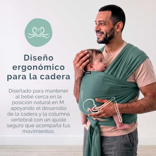 Boba Freedom Together Ergonomic Baby Carrier Wrap - Lightweight and Breathable Mesh for Newborns and Babies (3.2-15.9 kg), Summer Elastic Wrap, One Size, Green