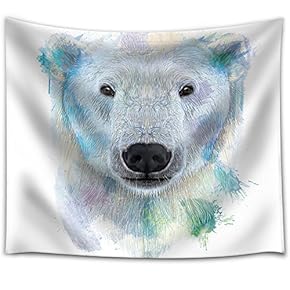 Fun and Colorful Splattered Watercolor Polar Bear - Fabric Tapestry, Home Decor - 51x60 inches
