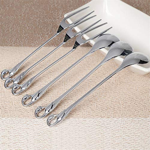 MIS1950s Stainless Steel Dinnerware Set & Fruit Fork Set & Dessert Flatware Set, Decorative Swan Base Holder with 3 Forks and 3 Spoons for Dining Room (Silver) - Thumbnail 4