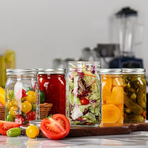 Beauenty Wide Mouth Mason Jars, 6Pack/32Oz/1000ml, Fermenting Jars, With Airtight Lids Sealing Jar, Clear Glass Mason Jar, Food Storage, Meal Prep, Overnight Oats,Fermenting,Pickling,Diy Projects