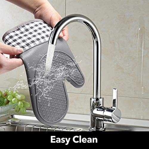 PHOEBE Oven Mitts, Silicone Heat Resistant Oven Gloves with Internal Protective Cotton Layer,Non-Slip Insulated, Flexible, Soft Oven Mitt for Cooking,BBQ, Grilling, Baking