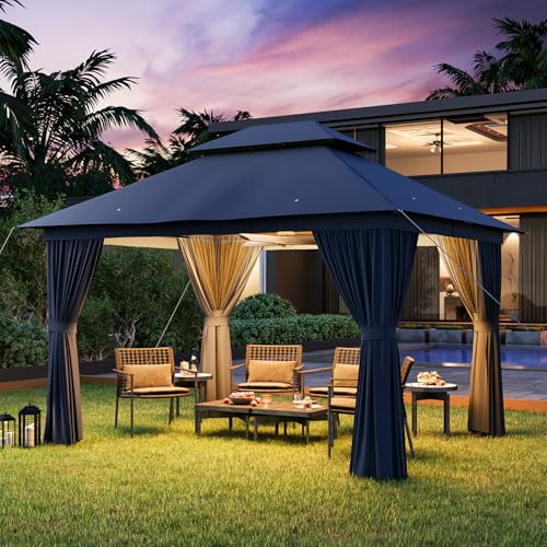 JolyDale 12x10 Ft Double Roof Gazebo with Mosquito Netting & Curtains, Waterproof Outdoor Canopy image 9