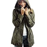 Vedem Women's Hooded Drawstring Military Jacket Parka Coat Army Green (L)
