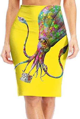 Hot-air Balloon Splash Octopus Women's Elastic Waist Stretchy Slim Fit Bodycon Office Pencil Skirts M