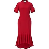 Mambabacosp Women's Short Sleeve Church Dress Clergy Tab Insert Collar Fishtail Priestess Dress