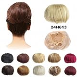 FESHFEN Bridal Hair Bun Updo Scrunchy Scrunchie Hairpiece Wig Hair Ribbon Ponytail Extensions Clips Straight Drawstring Hair Chignons Topknot Knot-24H613 Pale Golden Blonde & Bleach Blonde