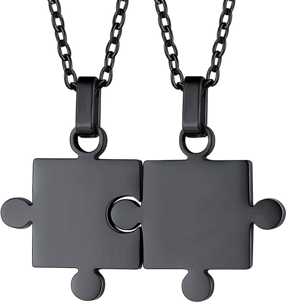 Custom4U Black BFF Necklace,2 Pieces Puzzle Friendship Gifts for Men