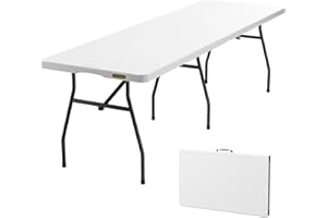 FanttikOutdoor 8ft Folding Table with Six Legs, 500 LBS Heavy Duty Plastic Fold-in-Half Table, Foldable Table w/Handle for Indoor Outdoor Party Wedding Office Camping Banquet, White Zeta X8 Pro