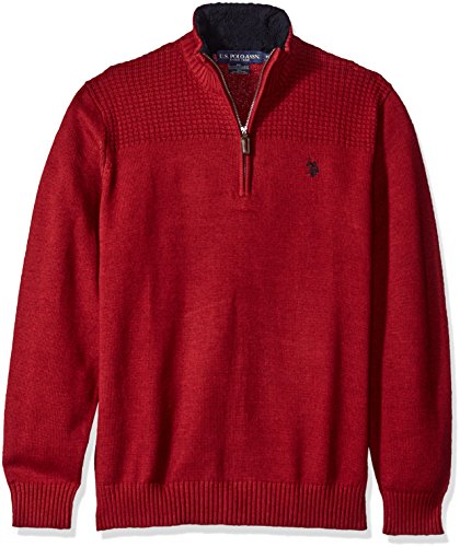 U.S. Polo Assn. Men's Solid 1/4 Zip with Front Yoke Texture, Brick Heather, Large