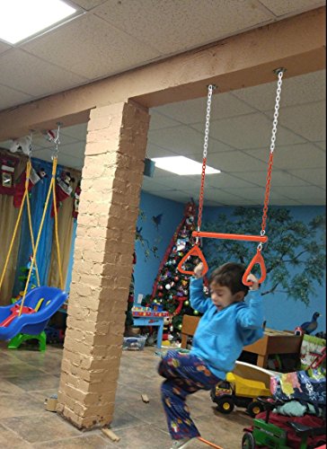 Kids Trapeze Bar with Rings for Swing Set Playground Accessories Set - 18" Bar and 25" Steel Chain - Thumbnail 5