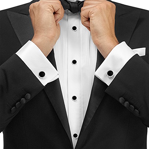 Mr.Van Onyx Cufflinks and Studs Set Formal Black Silver Groomsmen Groom Wedding Gift Cuff Links